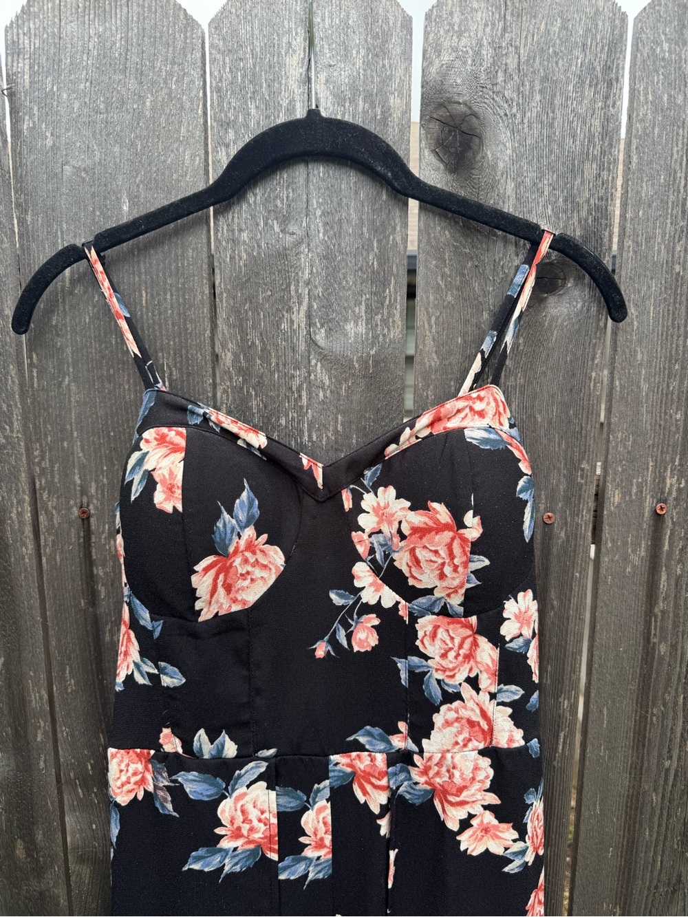 Xhilaration Black Jumpsuit with Pink Floral Print